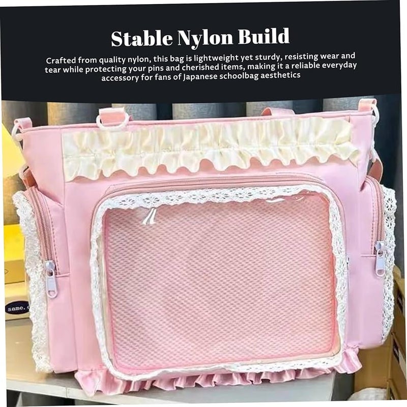 حقيبة إيتا من النايلون مع دانتيل كاواي وأهداب وشريط عرض واضح قابل للتعديل للارتداء عبر الجسم - Image 2